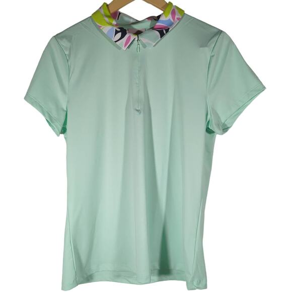 Tommy Bahama Golf Short‎ Sleeve Print Collar Shirt Mint L NWT | 1/4 Zip Perf Top - Picture 1 of 8